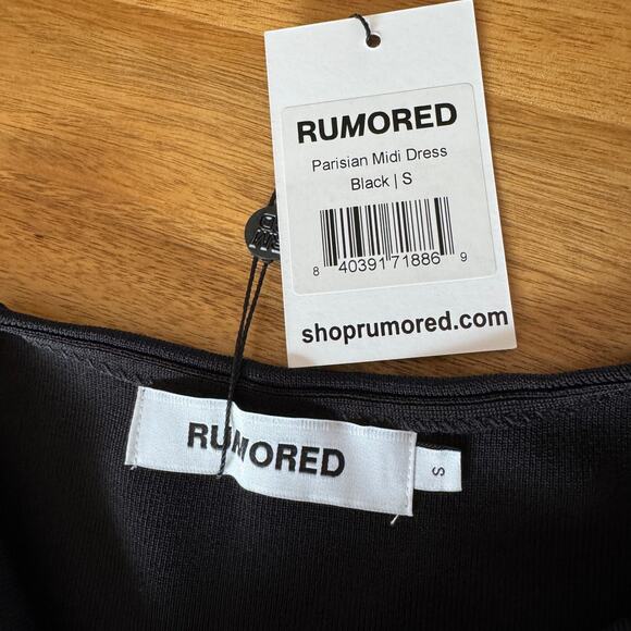 Rumored Parisian Midi Dress Ribbed Square Neck Stretchy Minimalist Small Black - Picture 5 of 16